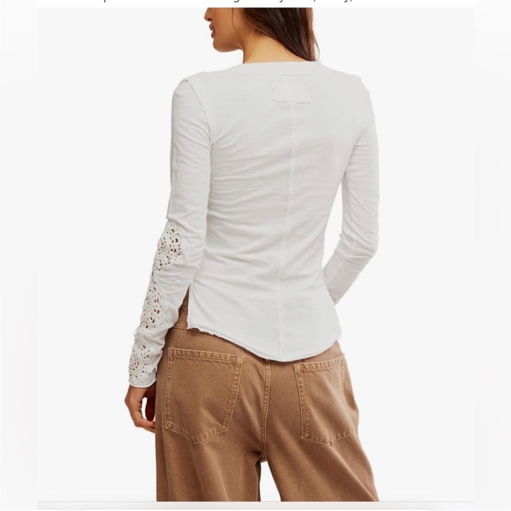Free People Our Song Henley Top White Lace Cuff Long Sleeve XS NWT - Picture 10 of 13